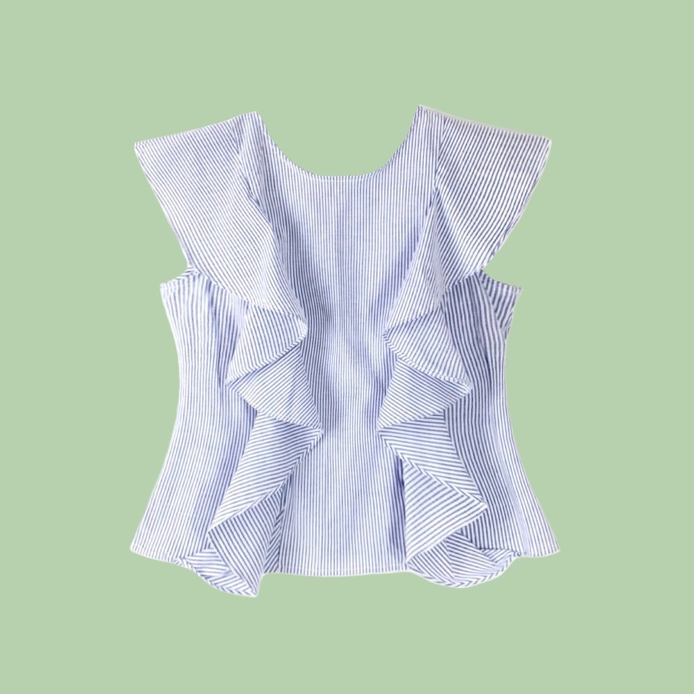 Nordstrom NYTT Ruffled Striped Blouse Blue White